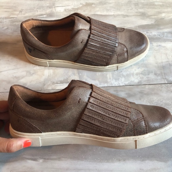 Frye Ivy Gore Chocolate Brown leather Slip On Sneaker shoe size 8 - Picture 4 of 9